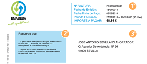 Factura Emasesa: resumen, información individualizada y dirección de contacto