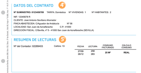 Factura Emasesa: datos del contrato y resumen de lecturas